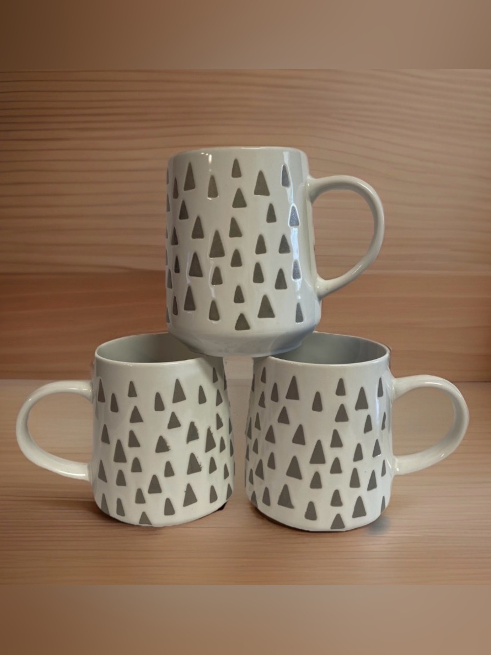Thyme & Table Stoneware Mug, 16 fl oz, White Triangles - Set of 3
